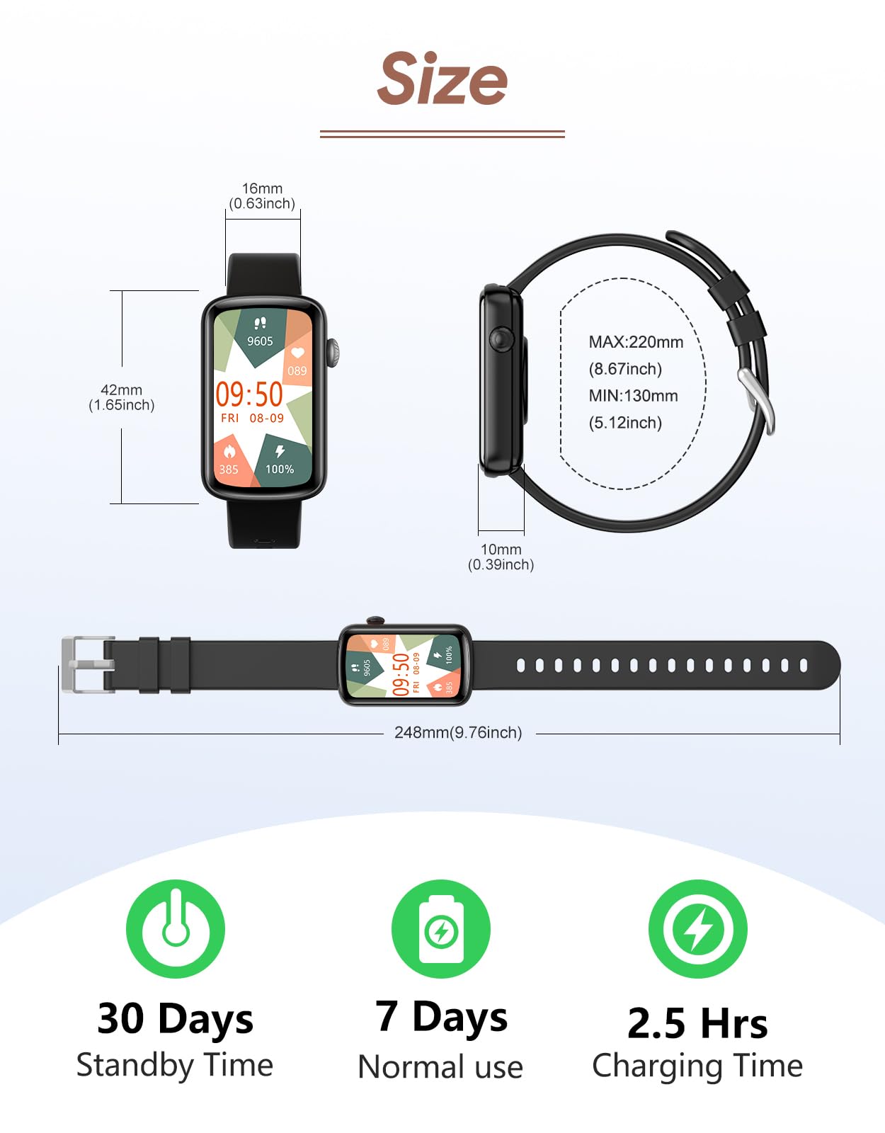 Rastreador de actividad física, relojes de fitness para mujeres y hombres con monitor de frecuencia cardíaca, oxígeno en sangre y podómetro, reloj inteligente de 1.47 pulgadas, contador de calorías 9