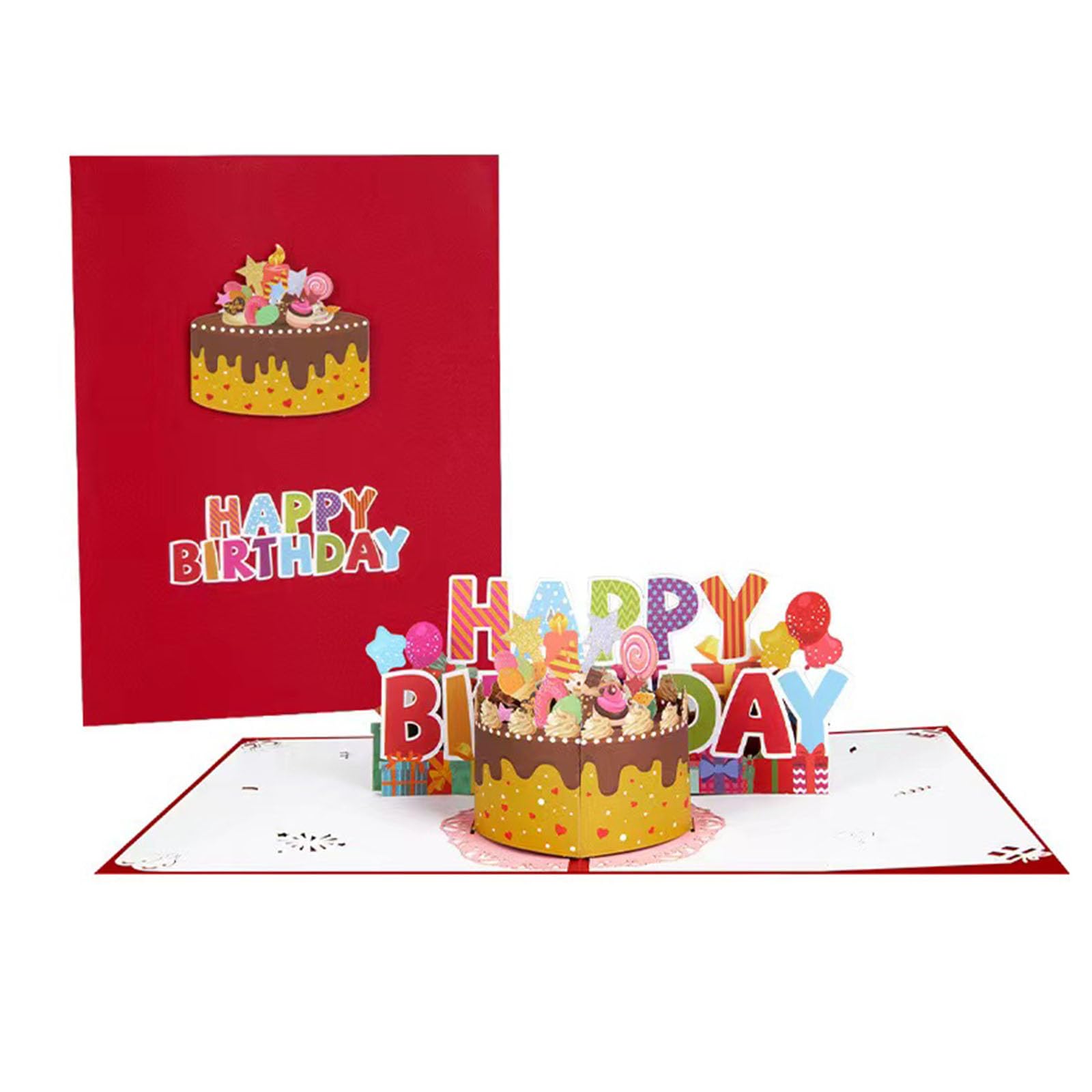 Sumlache 1Pack 3D Birthday Card,Stereo Birthday Greeting Cards. DIY Birthday card. Handmade Paper Happy Birthday Pop Up Card for Friends, Kids, Parents.(Candy round cake)