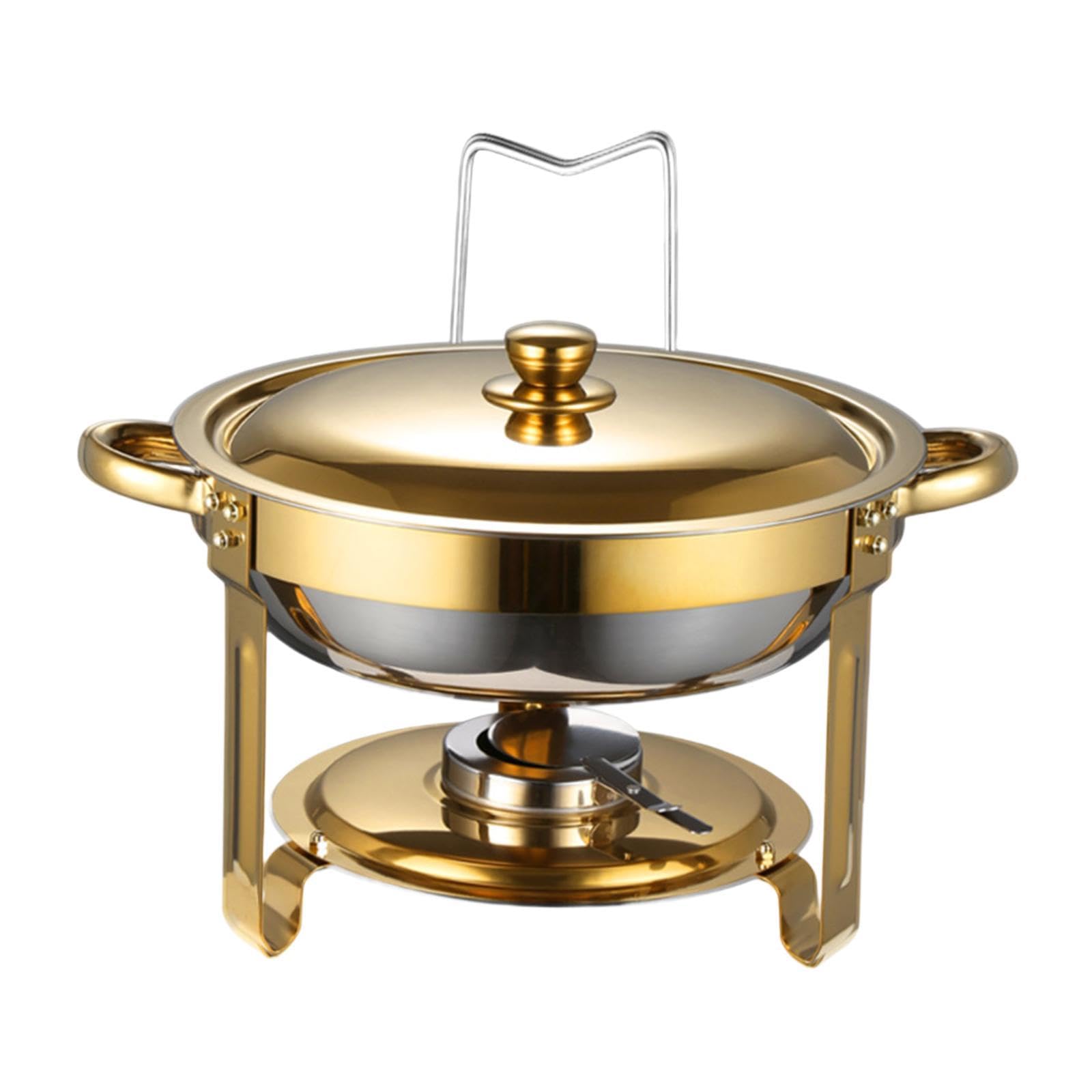 Juego de Buffet con Recipiente Calentador, Soporte Grueso Y Fácil de Limpiar, Ideal para Servir Comida. Calentador de Alimentos para Tabletas, Oro, Individual