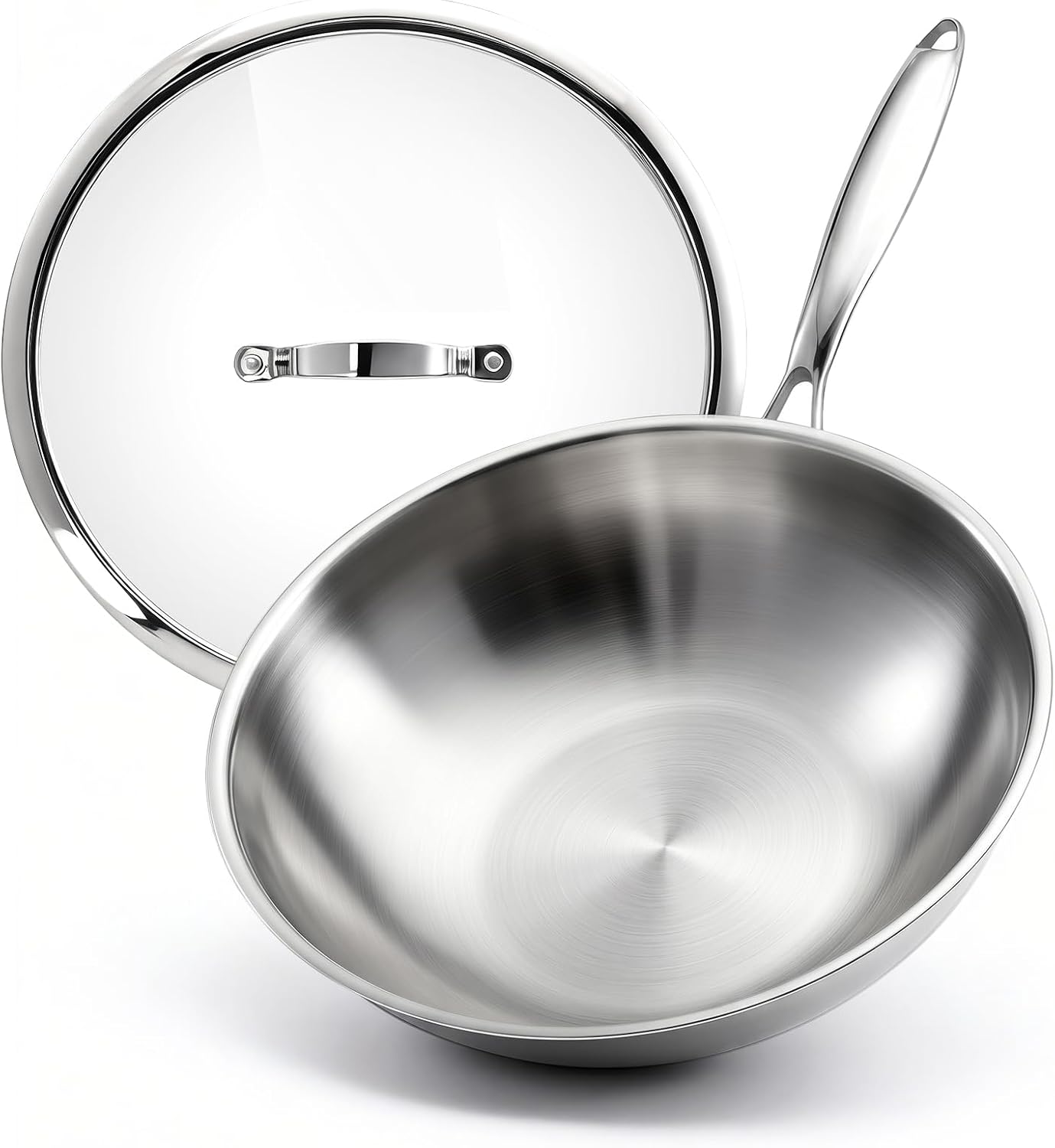 Wok de Acero Inoxidable 4.2 QT con Tapa, 12 pulgadas