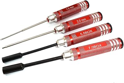 Integy RC Model C31005RED 4pcs RC Tool Set, 1.5, 2.0mm Allen + 5.5 & 7.0 Hex Socket