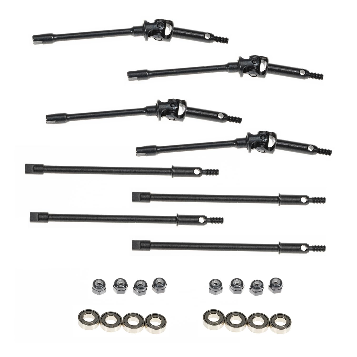 RampCrab Steel Universal Joint Drive Shaft for SCX24 AX24 1/24 RC Crawler Car, Inside+4mm Length, 2 Pair Front axle shafts & Rear shafts, Upgrades Parts for SCX24 Bronco Deadbolt JLU Gladiator C10