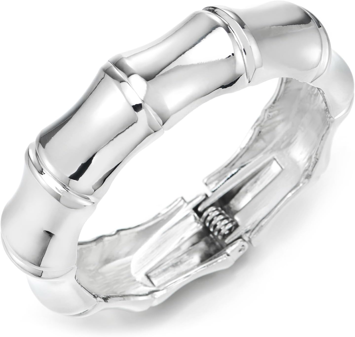 COOLSTEELANDBEYOND Large Statement Bracelet, Modern Bamboo Bangle Bracelet for Women, Hinged Clasp for Easy Wear