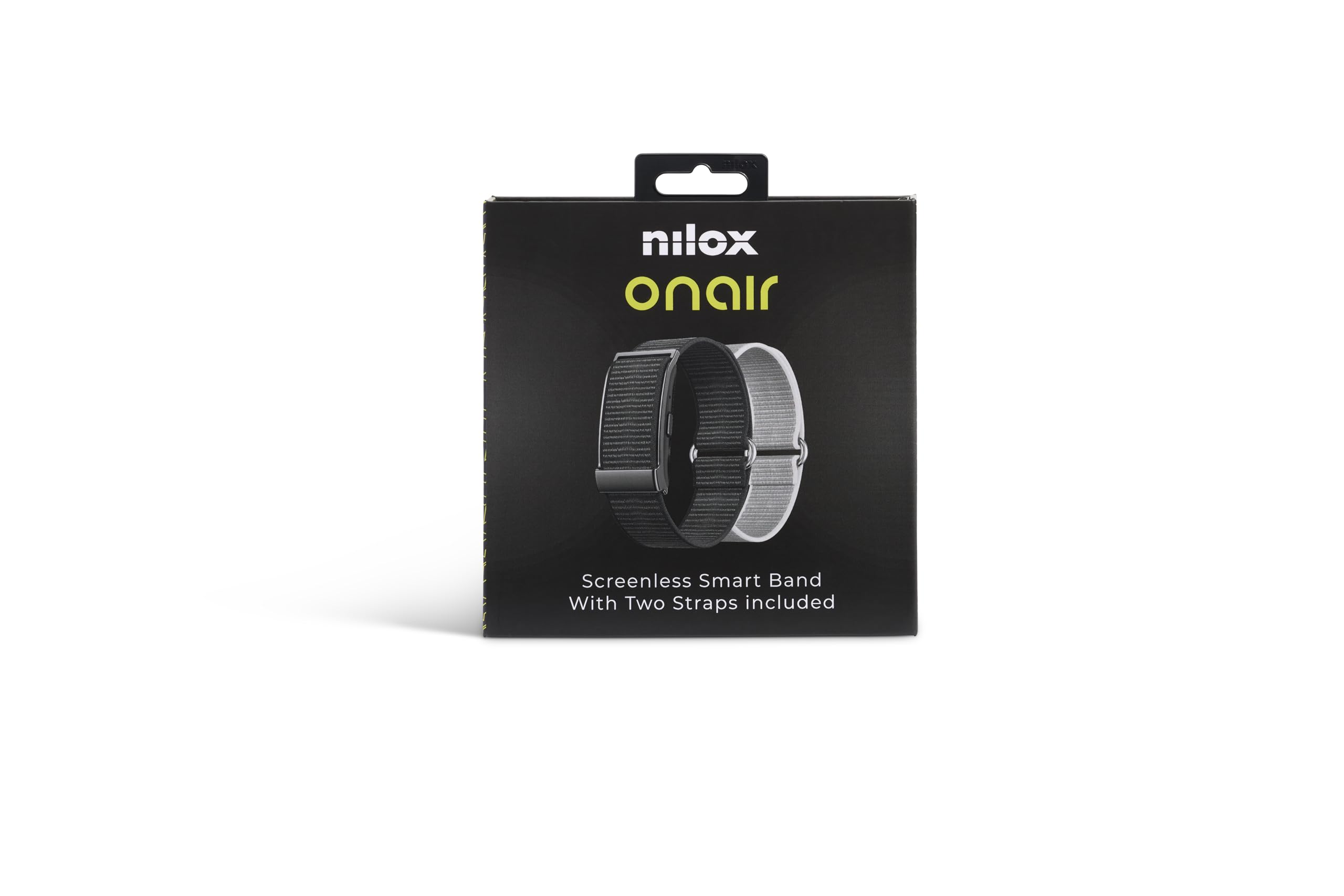 Nilox ONAIR, Screenless Smart Band Fitness, Monitoraggio 24/7 Salute e Attività, Design Minimal, Batteria a Lunga Durata, con Coaching intelligente, Dispositivo Nero, Cinturini Nero e Grigio