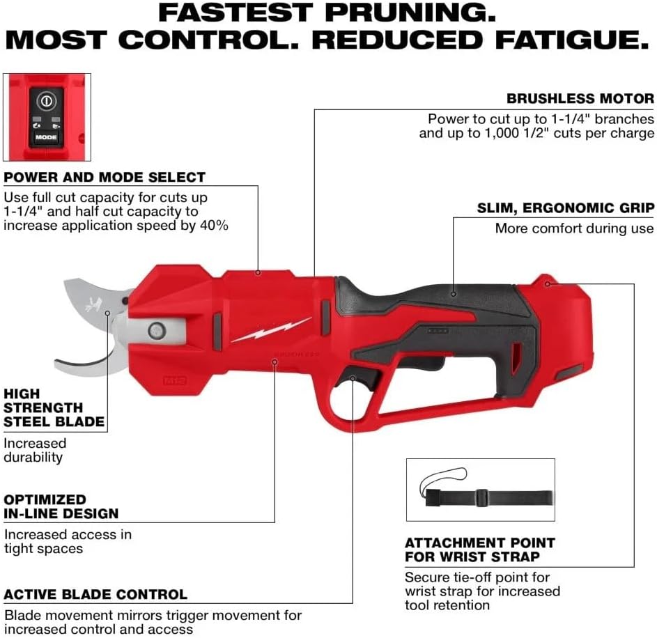 2534-20 Cordless Power Pruning Shears for Milwaukee M12 12V Brushless Pruning Shears - Bare Tool