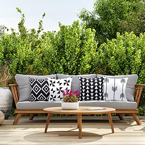 Cdwerd Set Of 4 Outdoor Waterproof Throw Pillow Covers Boho Decorative Christmas Square Cushion Cases For Couch Sofa Patio Living Room Black And White 18×18 Inch #TOP3