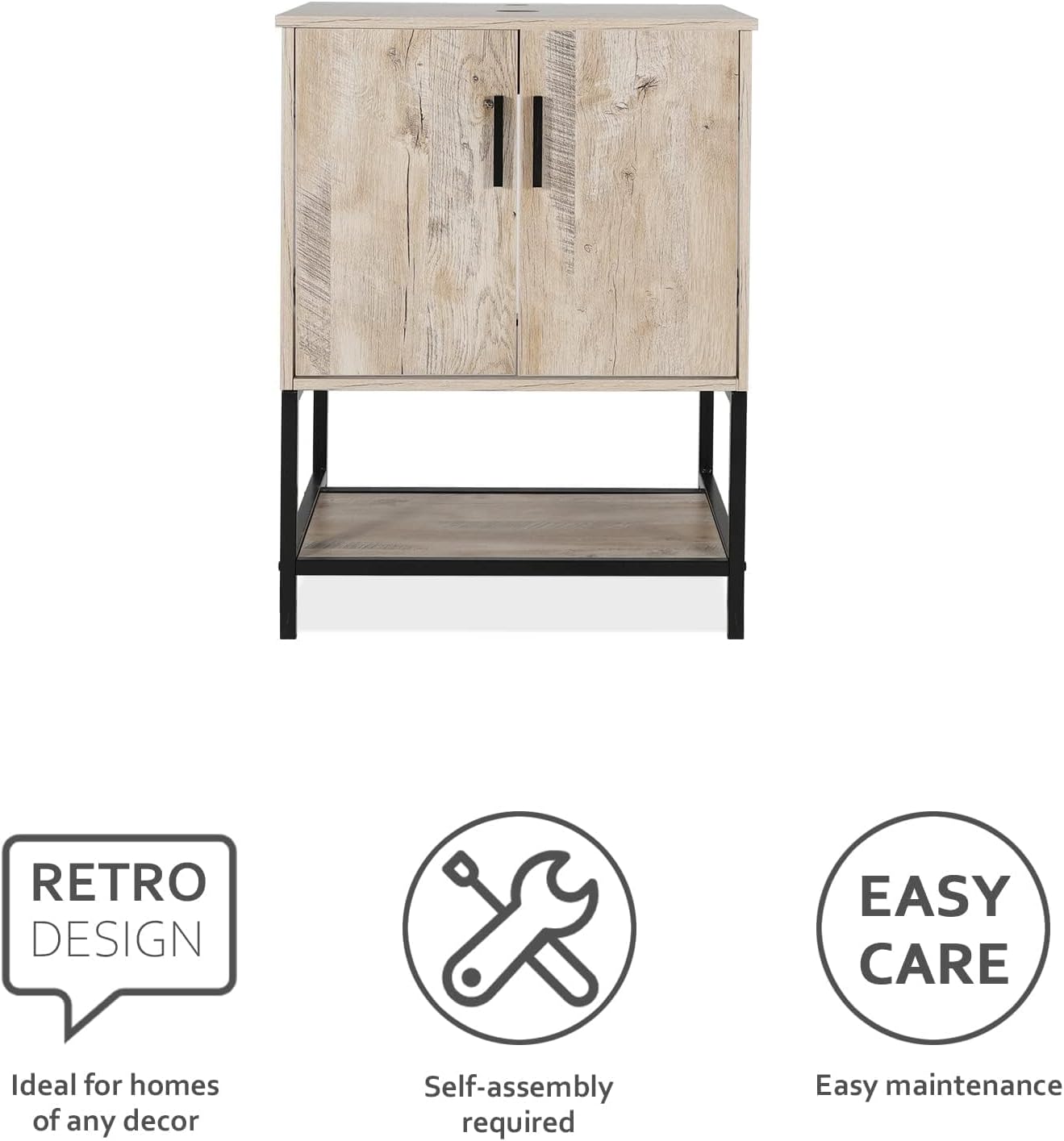 eclife 24" Bathroom Vanity Sink Combo Modern Metal Stand Cabinet W/Bottom Shelf Blue Boat Vessel Sink & Water Save Faucet & Pop Up Drain, Oak (A29BU)