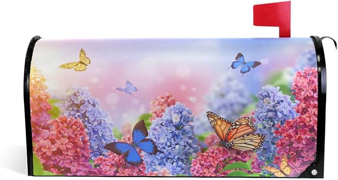 WOOR Spring Lilac Flower and Butterflies Magnetic Mailbox Cover MailWraps Garden Yard Home Decor for Outdoor Standard Size-18"x 20.8"