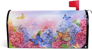 WOOR Spring Lilac Flower and Butterflies Magnetic Mailbox Cover MailWraps Garden Yard Home Decor for Outdoor Standard Size-18"x 20.8"