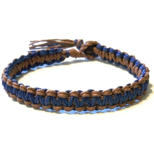 Mens Womens Blue and Brown Hemp Surfer Hawaiian Style Bracelet - Handmade