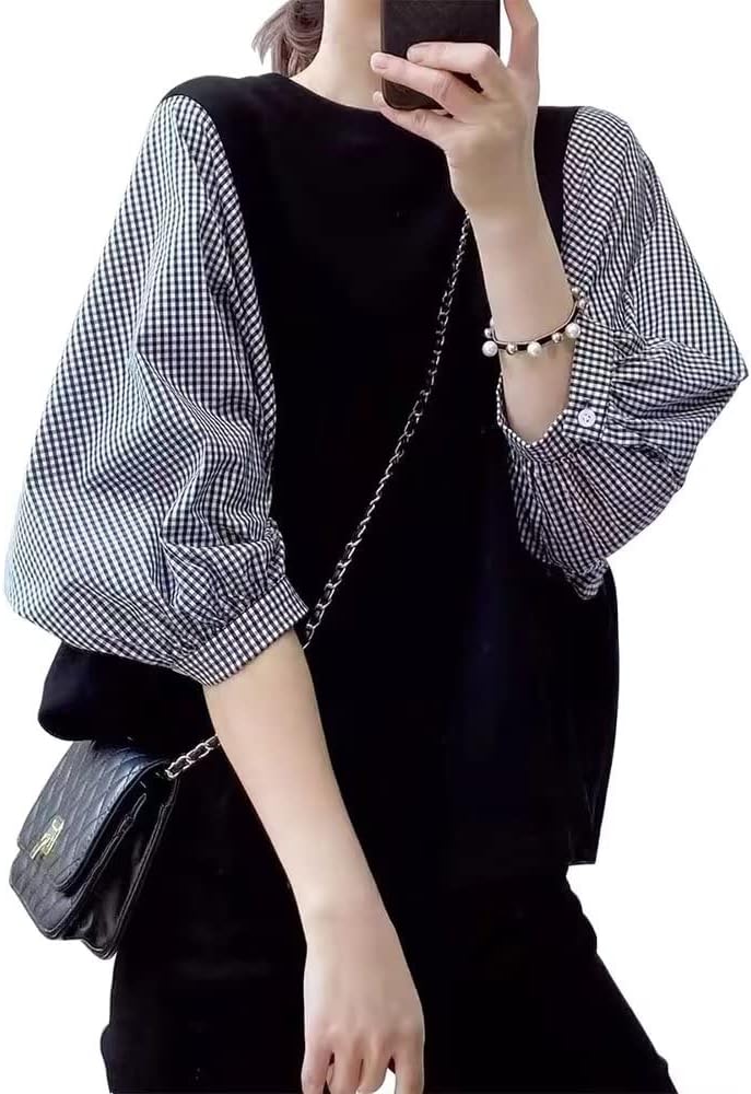 Amazon | [Ashy Snow] ブラウス レディース 五分袖 切り替え