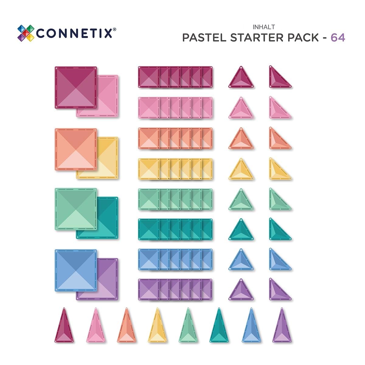CONNETIX Magnetische Fliesen Pastell Starterpaket, 64 Stück