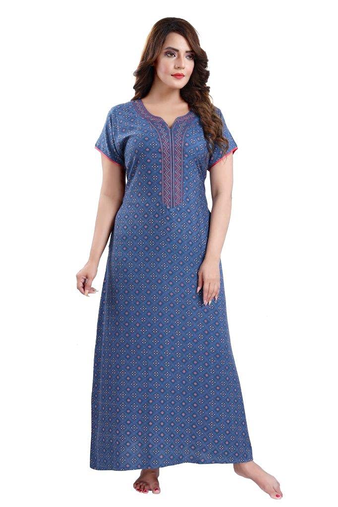 soulemo Women's Cotton, Rayon & Polyester Printed A- Line Maxi Nighty (Alpine) 901-picture-23