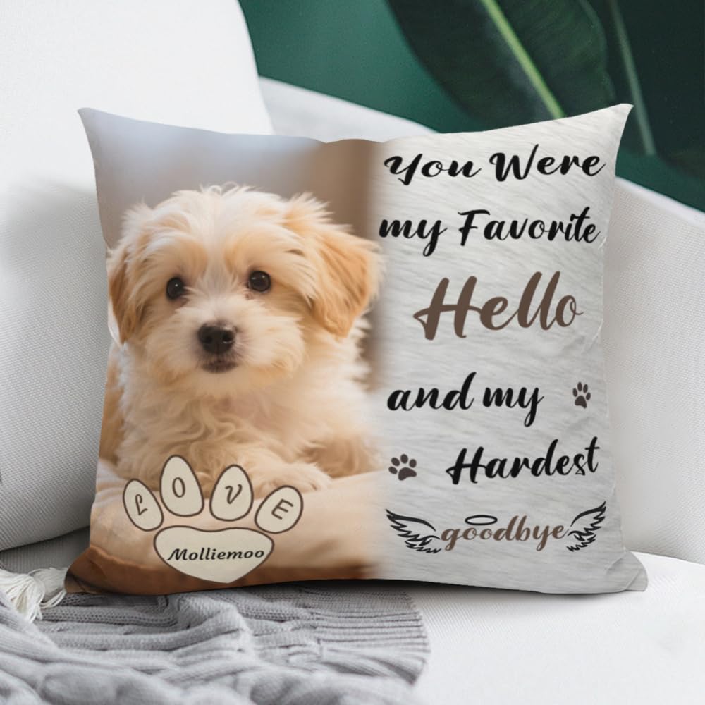 AnJeey Personalised Pet Loss Gift - Custom Dog Photo Pillow with Name - Memorial Keepsake for Deceased Pets - Comforting Condolence Present for Grieving Dog or Cat Owners