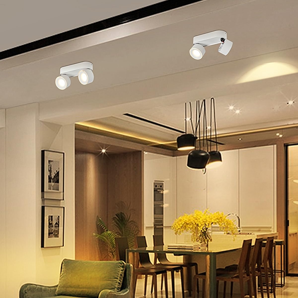 Budbuddy 2x12W Lámpara de Techo LED Con 2 Focos Orientables Focos Para Techo Moderno Plafón con Focos Regulable Superficie Luz de Techo Blanca Para Interior Pasillo Salón Tiendas etc,3000K