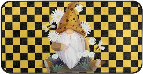 Miniatura 3 de ZOEO Tapete de cocina con diseño de gnomos, margaritas, amarillo y negro, antideslizante, para baño, para interiores, atrapador de suciedad,