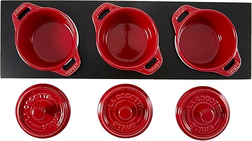 Miniatura 3 de Staub Cerámica 3-pc Mini Round Cocotte Set con Soporte - Cereza