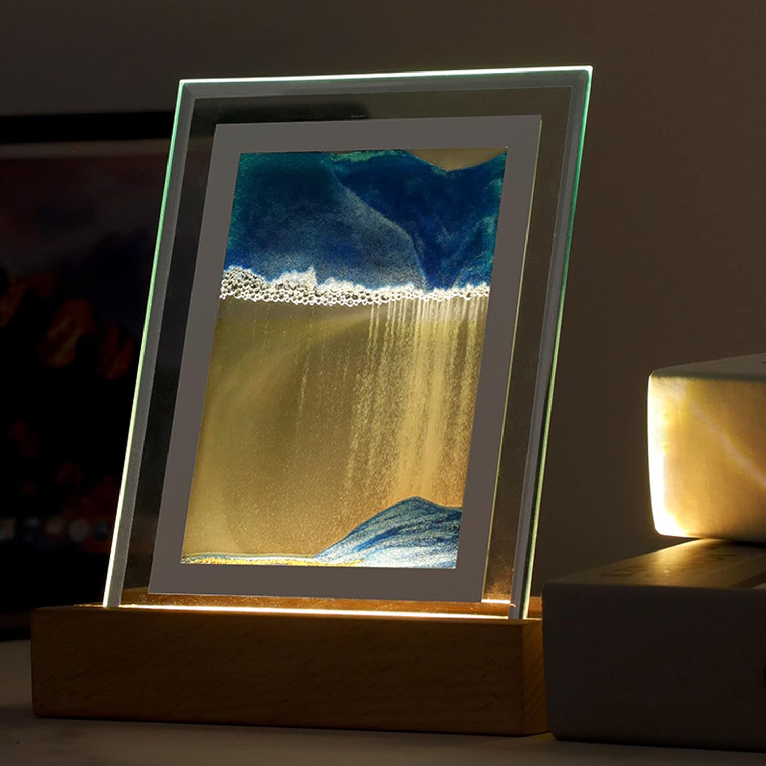 Quadro Con Sabbia Mobile 3D DKIIL - Decorazione Rotonda Con Luci, Paesaggio Marino - Foto 3