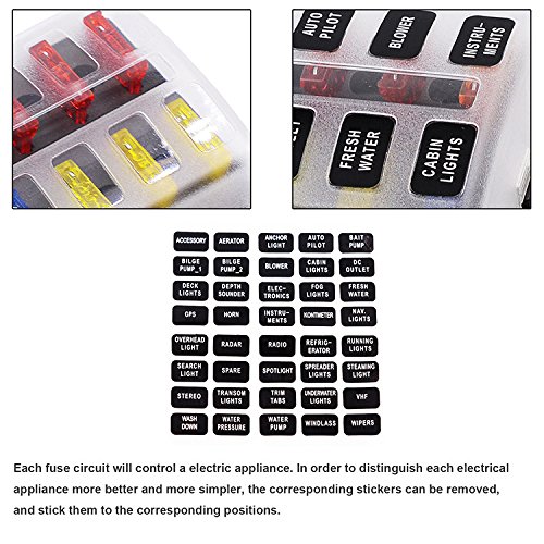 Universal Car Blade Fuse Holder Box 12 Way Fuse Terminal Block with LED Indicator for Car Boat Marine Trike