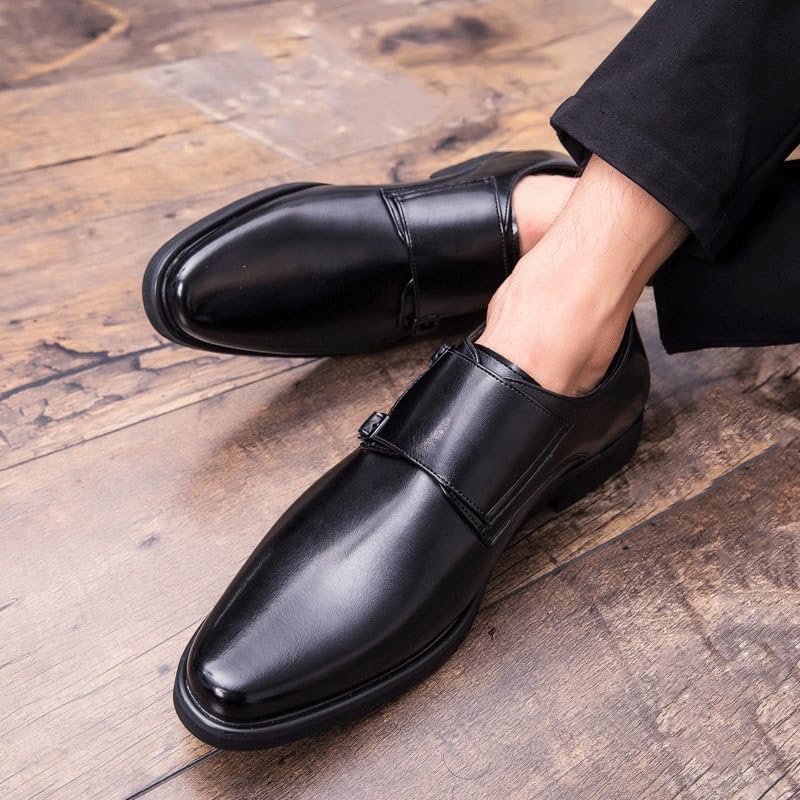 Dress Double Monk Shoes for Men's Non Slip Rubber Sole Low Top Shoe for Business Office Party Wedding Burnished Leather Slip-on Uniform Round Toe3