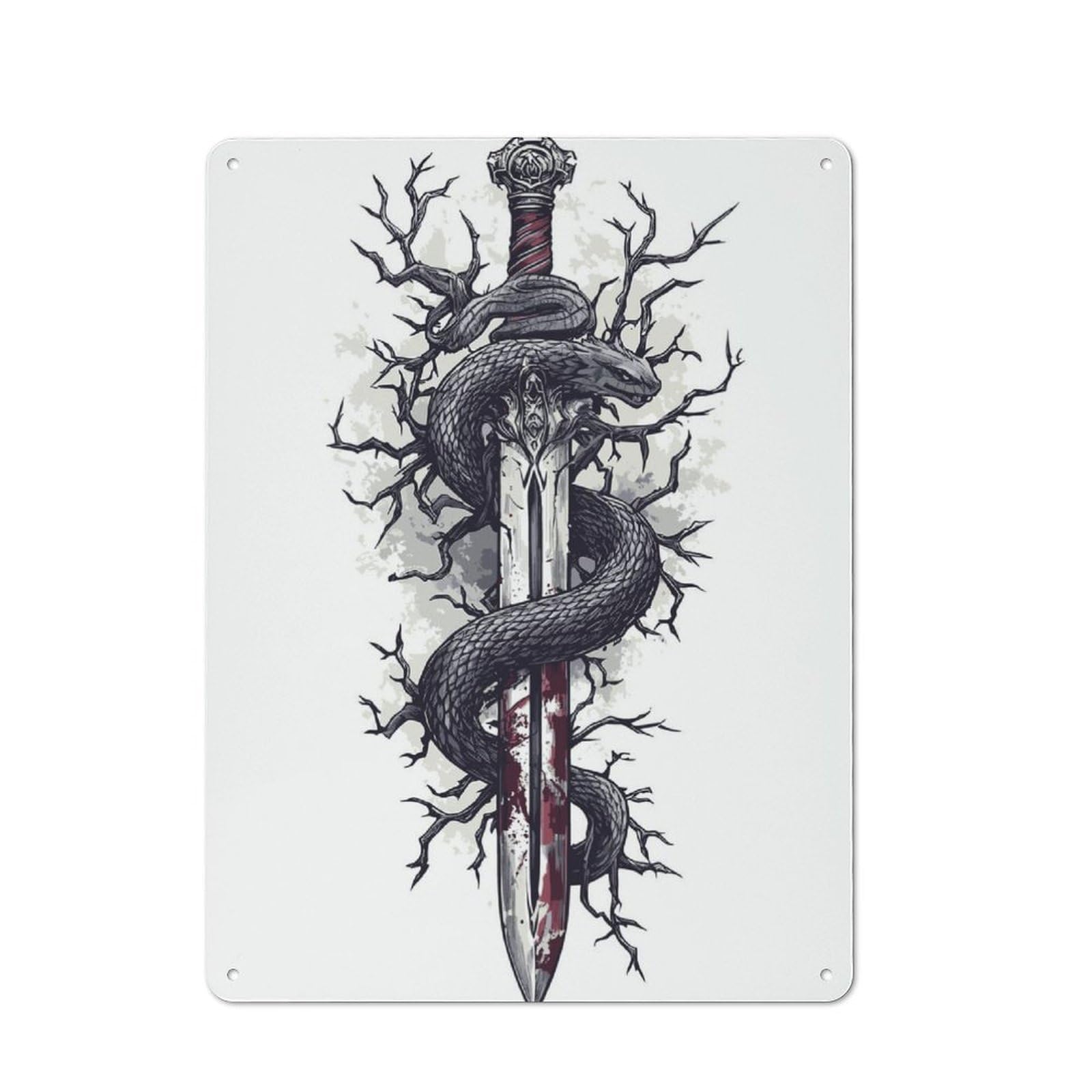 Junmoney Snake And Sword Tin Wall Plaque 40X30cm With For Bar Or Restaurant, For Hospitality Decor Collectors