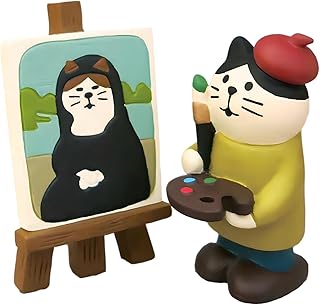 Miniature Cat Artist Trinkets, Mona Lisa Portrait Figurines for Car Dashboard & Home Office Desk Decor, Funny Gifts for Cat Lovers, for Women Coworkers