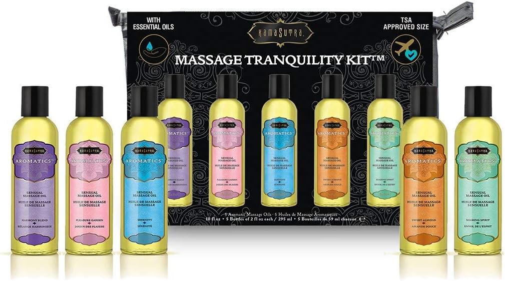 KAMA SUTRA Aromatics Massage Oils – Set of 5 Bottles 2 fl oz Each, Rich Blend of Essential Oils - Sore Muscle Massage Oil for Body - Natural Therapy Oil - Warming, Relaxing, Sensual Massage, Valentine