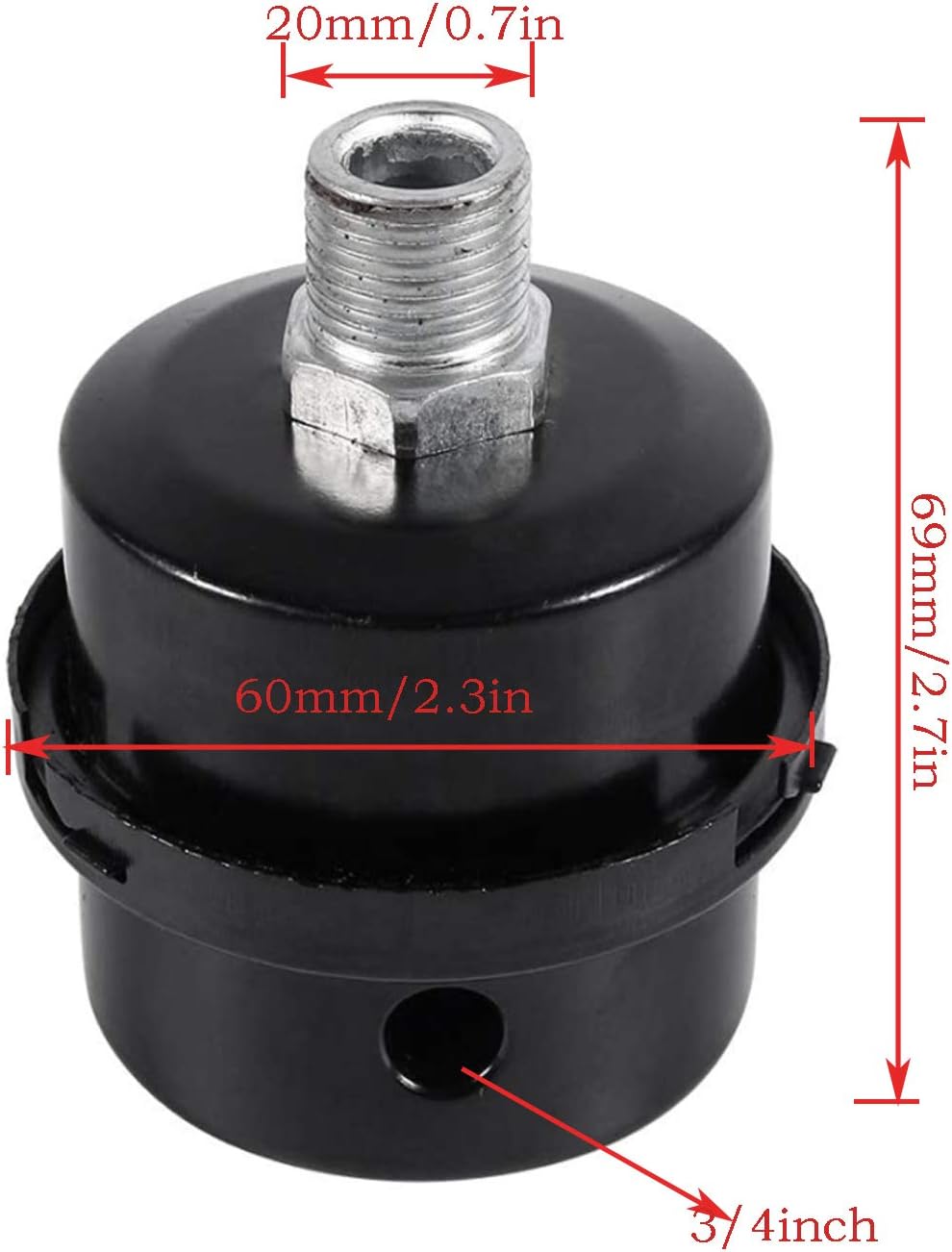 2Pcs 3/4inch Air Compressor Muffler,Metal Air Compressor Intake Filter Muffler Silencer Thread,for No Oil Air Compressor Parts(small hole 20.5mm)