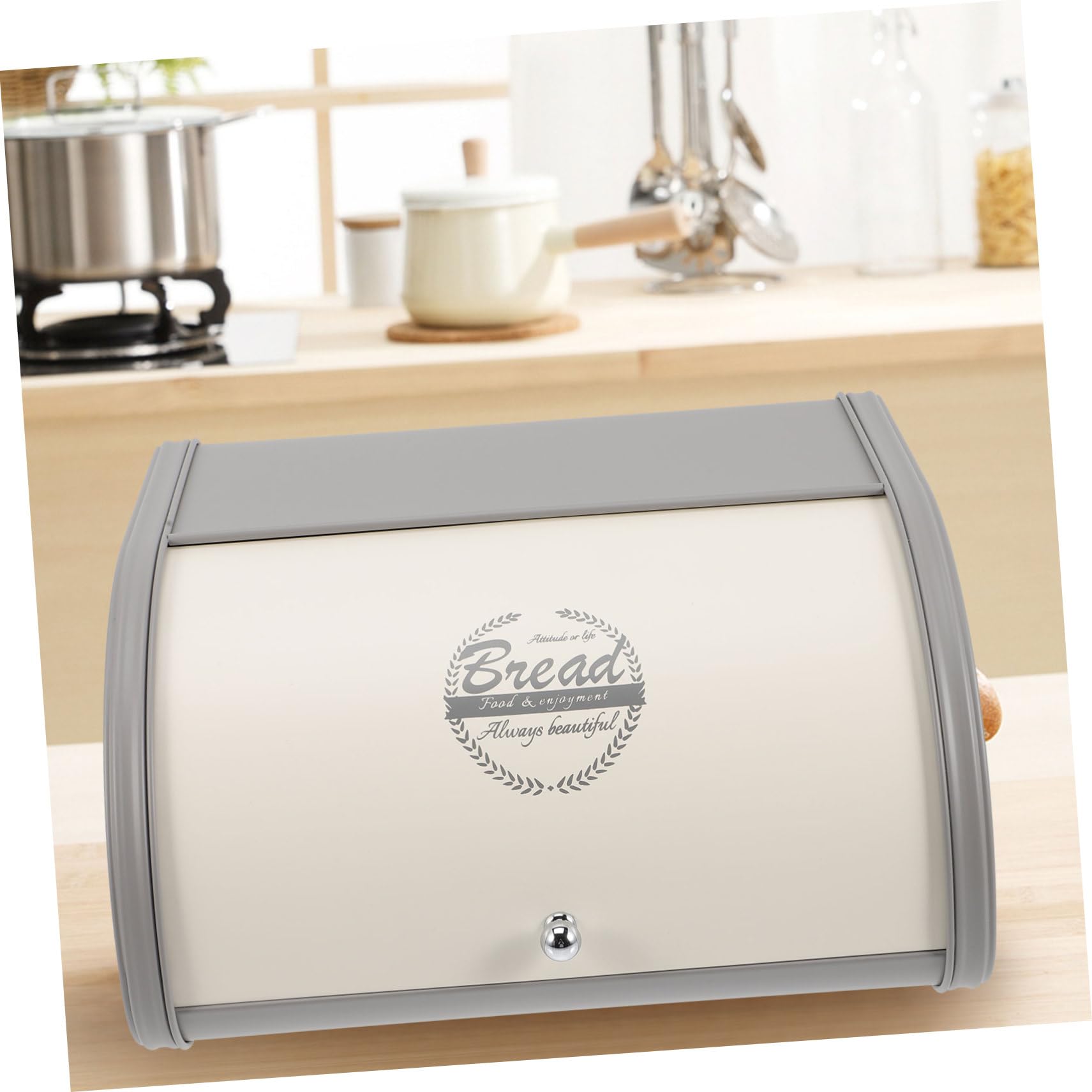 TOYANDONA de Cocina de Hierro Galvanizado con Tapa Abatible Contenedor Reutilizable para Guardar Pan y Snacks Organizador de Mesa con Gran Capacidad y Diseño Nórdico y Gris
