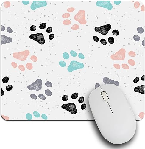 Alfombrilla de mouse rectangular con huellas de perro, base de goma antideslizante para computadora portátil, oficina, hogar, 9.5 x 7.9 pulgadas