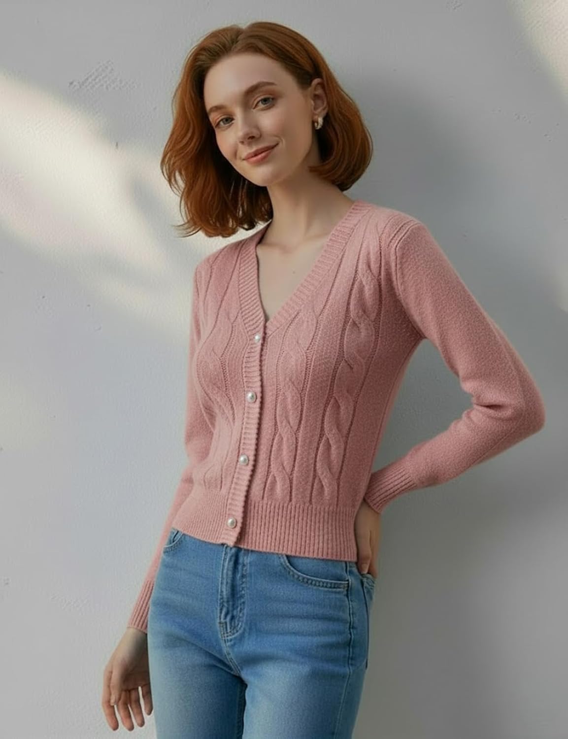 Women's Casual Slim Fit Cardigan Sweaters Long Sleeve Button Down Lightweight Waist Length - Image 4