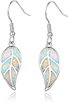 Barzel 18K White Gold Plated Created Opal Leaf Drop Dangling Earrings for Women - 1.6 Inch Elegant Gift