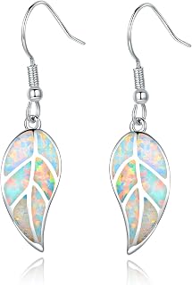 Barzel 18K White Gold Plated Created Opal Leaf Drop Dangling Earrings for Women - 1.6 Inch Elegant Gift