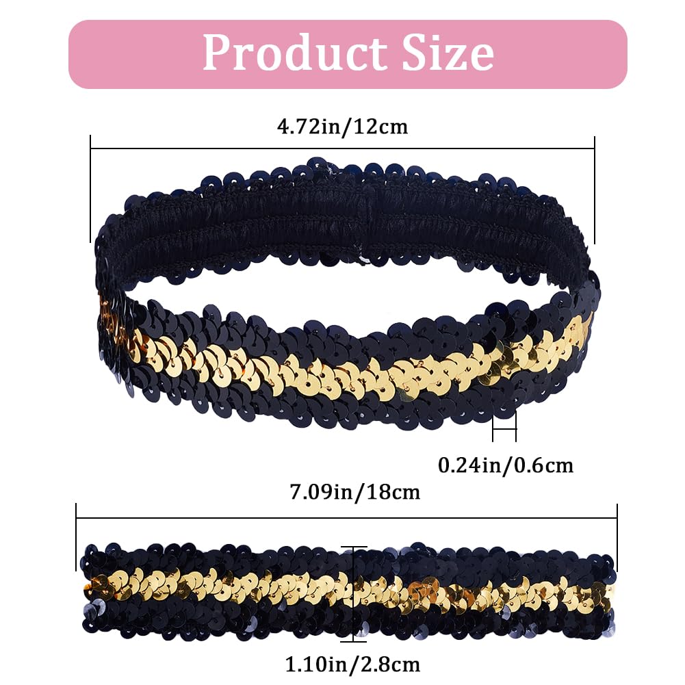 GORGECRAFT 10pz Fascia per Capelli con Paillettes Scintillanti Fascia Ampia Elastica Glow Stretch Sparkle Glitter Moda Fascia per Capelli Regolabile Accessori per Party Squadre Cuciture Nero-Oro