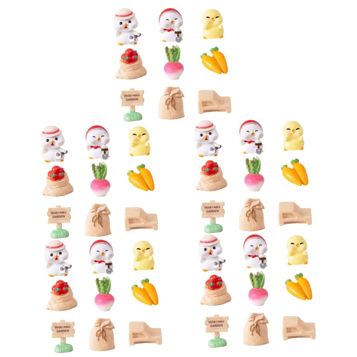 Bricolage mousse jardinage figurines de poulet miniatures et petits légumes rustiques, lot de 9 - 8