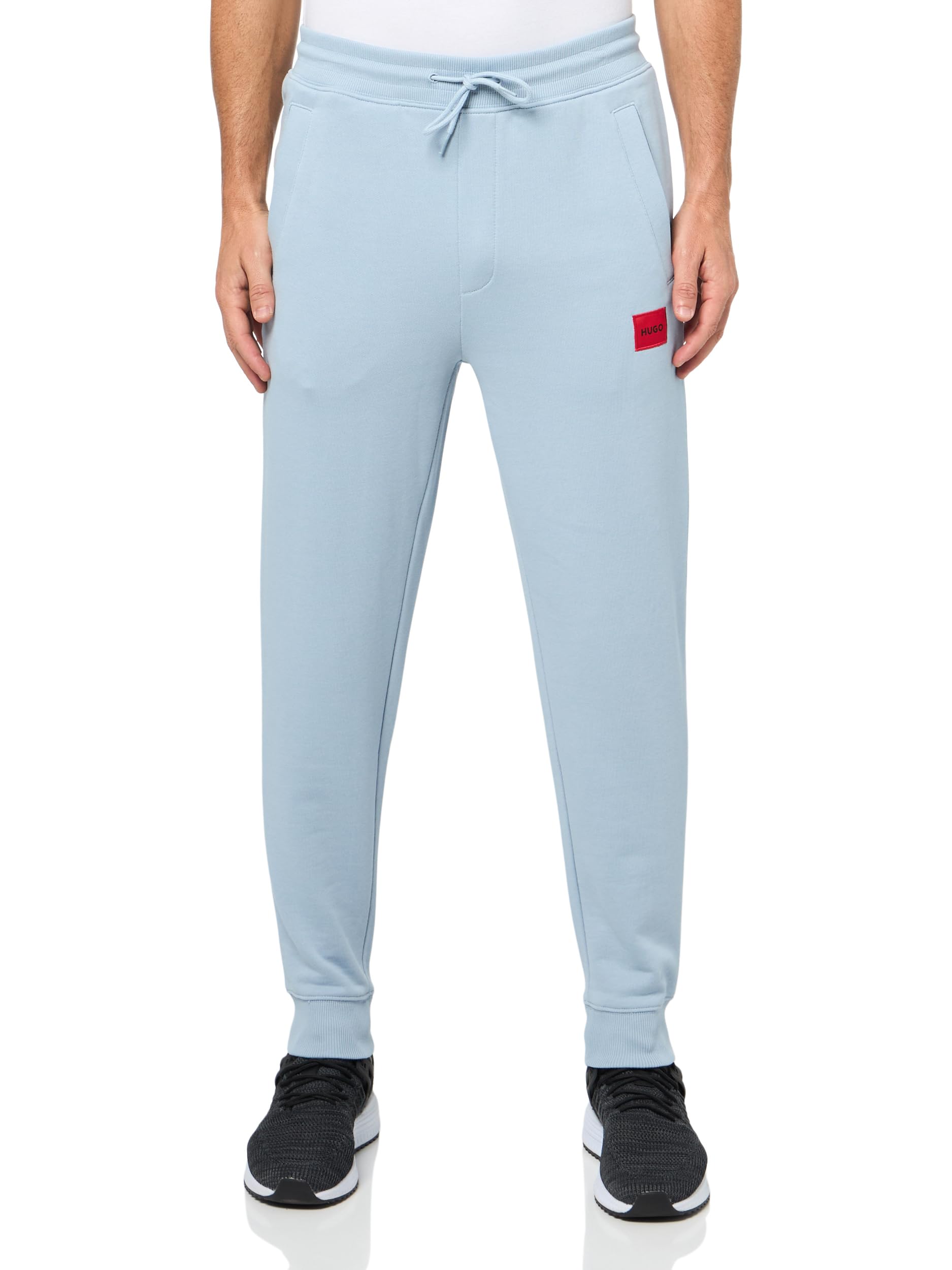 Hugo Men's Regular Fit Square Logo Jersey Drawstring Joggers, Dust Blue, Medium