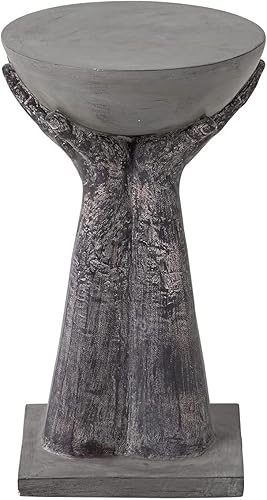 HOMPUS Mesa auxiliar redonda moderna de hormigón, mesa auxiliar decorativa con base de dos manos, decoración única del hogar para sala de estar,