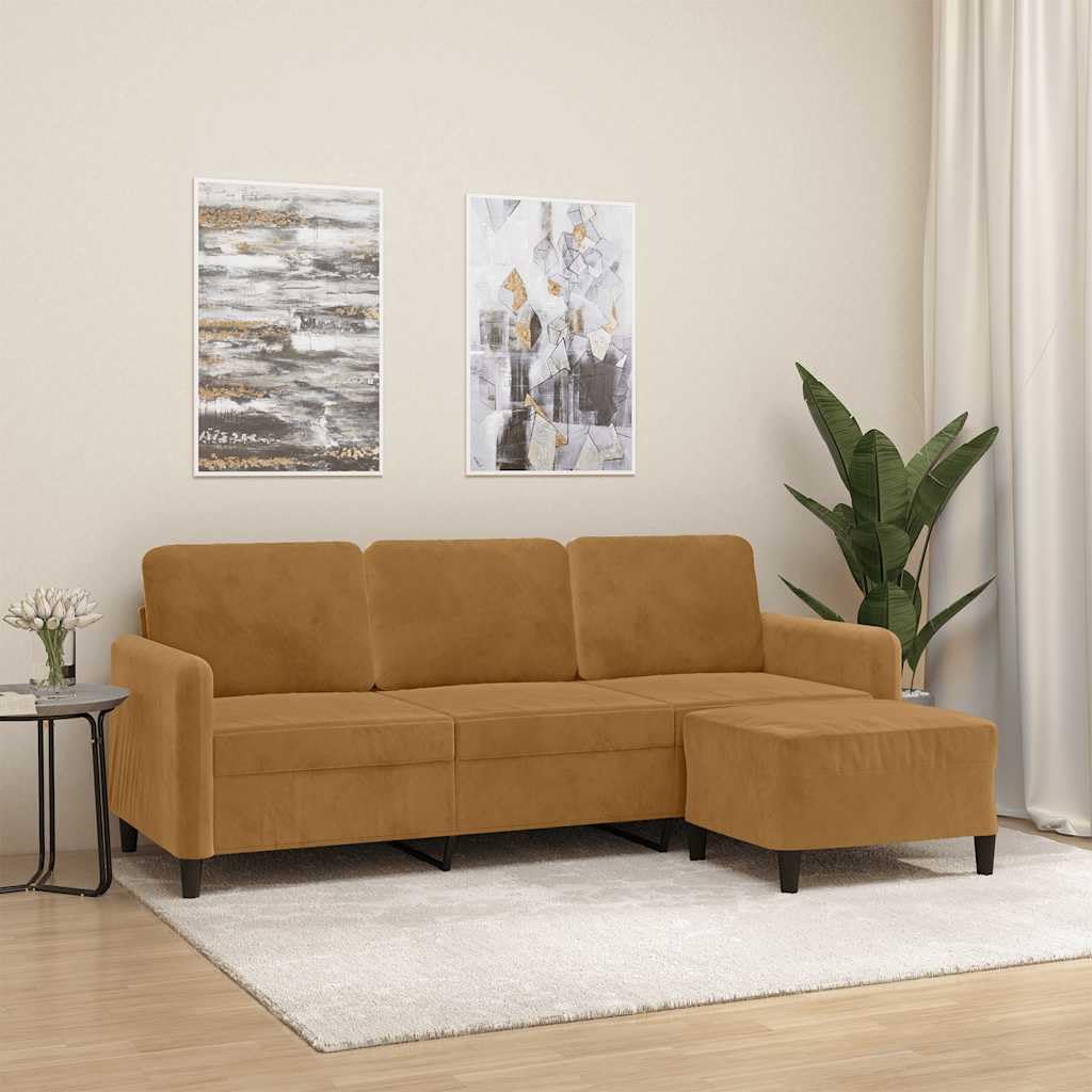 Canapé 3 Places Marron en Velours avec Repose-Pieds inclinable, Meuble de Salon Moderne, canapé modulable avec Espace de Rangement, idéal pour séjour ou Appartement