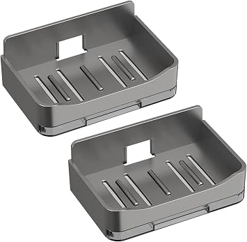 2 Pack Shower Soap Holder, Wall Mounted Soap Box Container, Bar Soap Holder with Drain for Shower, Bathroom, KitchenGray