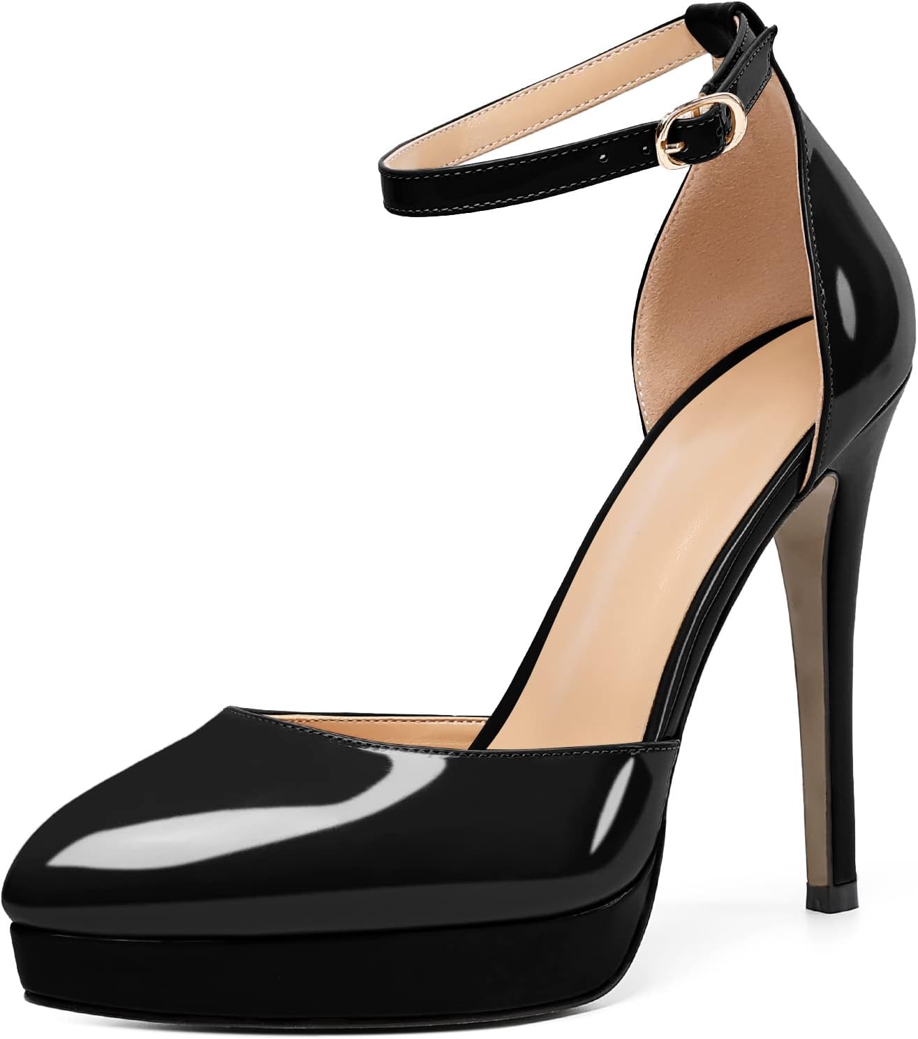 Women's Platform Stiletto Pumps Pointed Toe Thin High Heels Ankle Strap Sandals Slip On Wedding Court Shoes