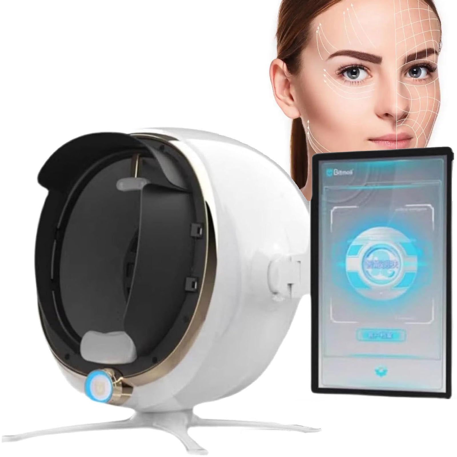 Análisis De Piel Facial, Analizador De Piel De Inteligencia Artificial 3D,Con Pantalla Lcd,Detección 14 Elementos/Comparación Datos/8 Espectro,Adecuado Parasalones Belleza,White-21.5in