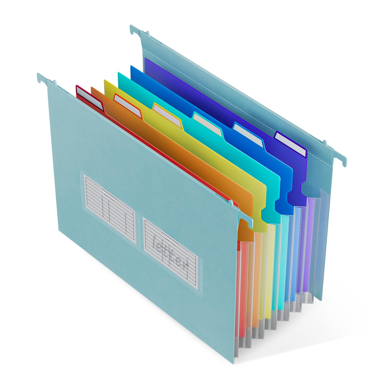 ThinkTex Plastic Expanding Hanging File Folders, 7 Innovative 1.2" Accordion Pockets, Large Capacity, Multi-Color Tabs, Letter Size for Filing Cabinet