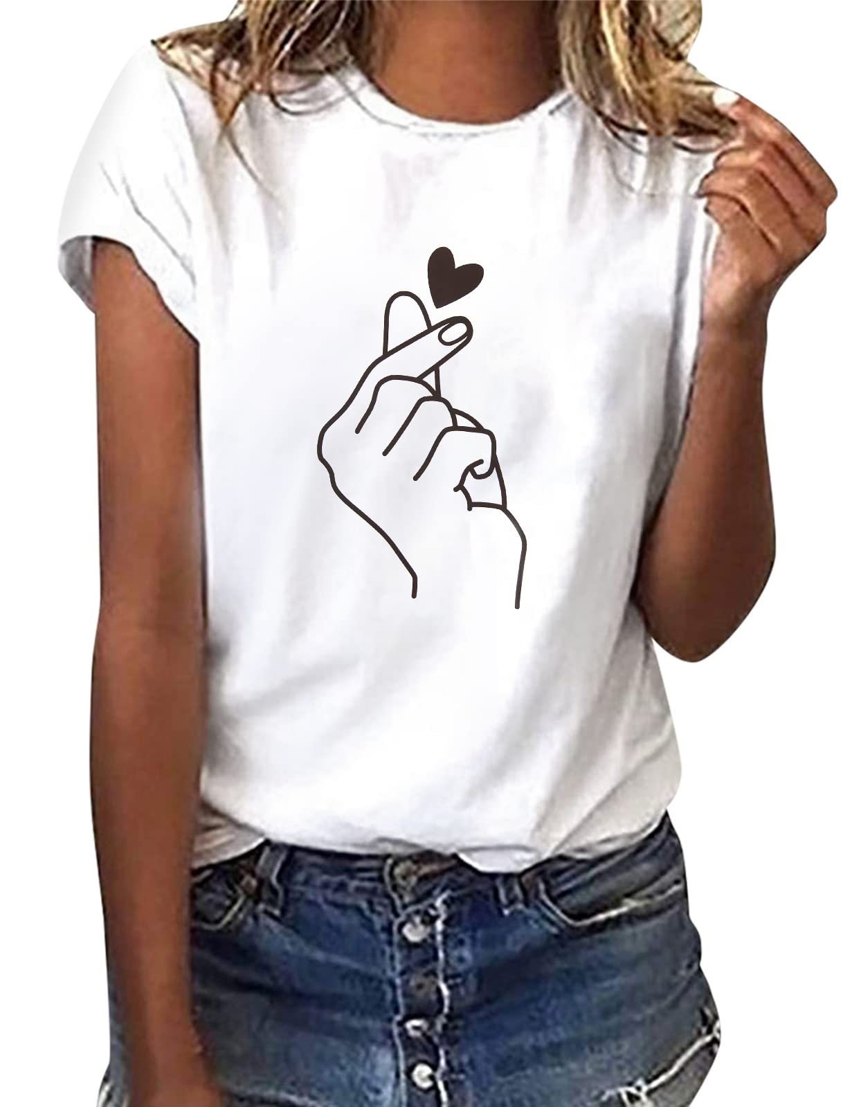 heekpek T Shirt Donna Manica Corta Bianca Cotone Maglietta Manica Corta Donna Casual Girocollo Stampa Estiva Base Tee Bluse