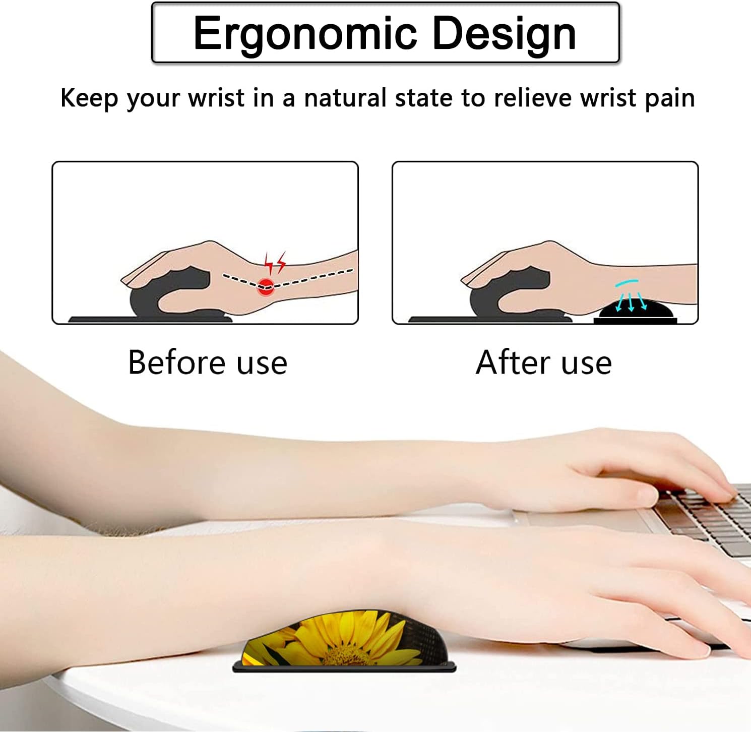 Large Gaming Mouse Pad, 31.5x11.8 in Extended Computer Mouse Mat with Non-Slip PU Base, Ergonomic Memory Foam Keyboard Wrist Rest, for Work & Gaming, Sunflower Chaos Coordinator Office Desk Pad