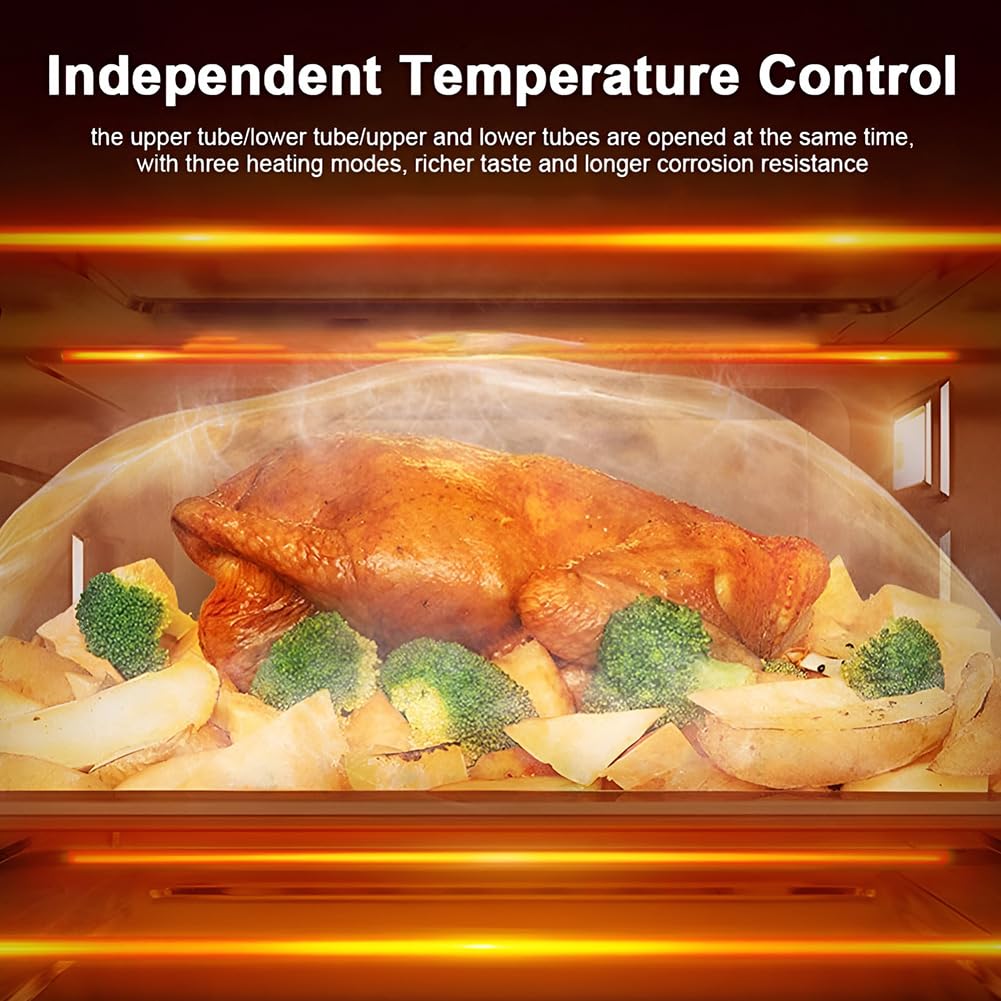 Mini piekarnik 48 l, elektryczny piekarnik do pizzy, domowy wypiekacz do chleba z blachą do pieczenia i rusztem, z timerem 30-minutowym i regulacją temperatury 70–230 ℃