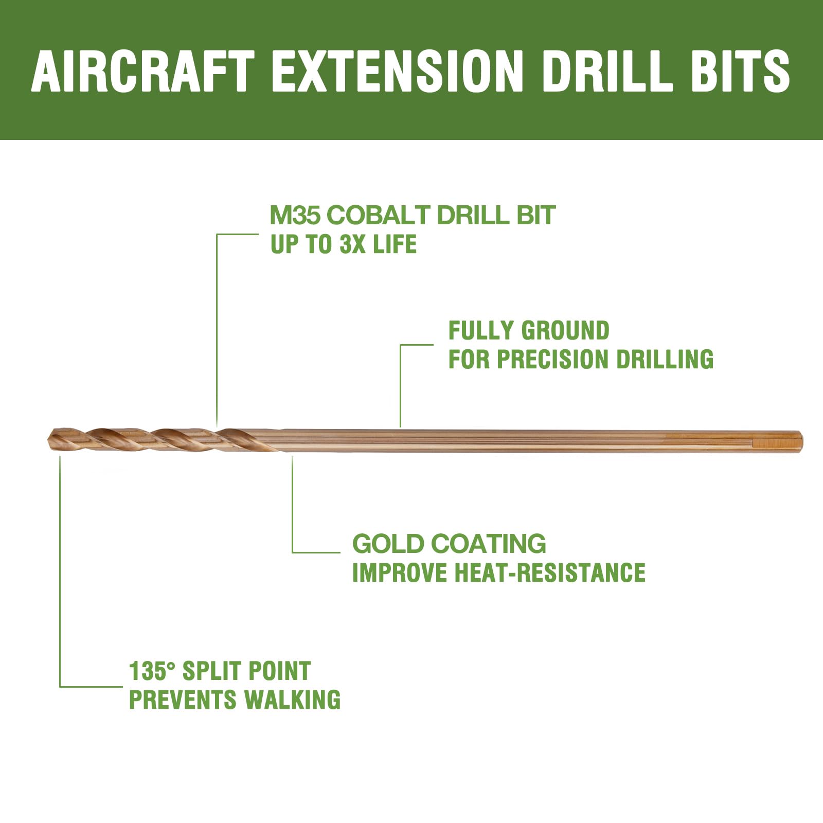 Cobalt Drill Bits - 3/8 x 12 Inch, Long Reach -3 Cobalt Drill Bits - 3/8 x 12 Inch, Long Reach -3