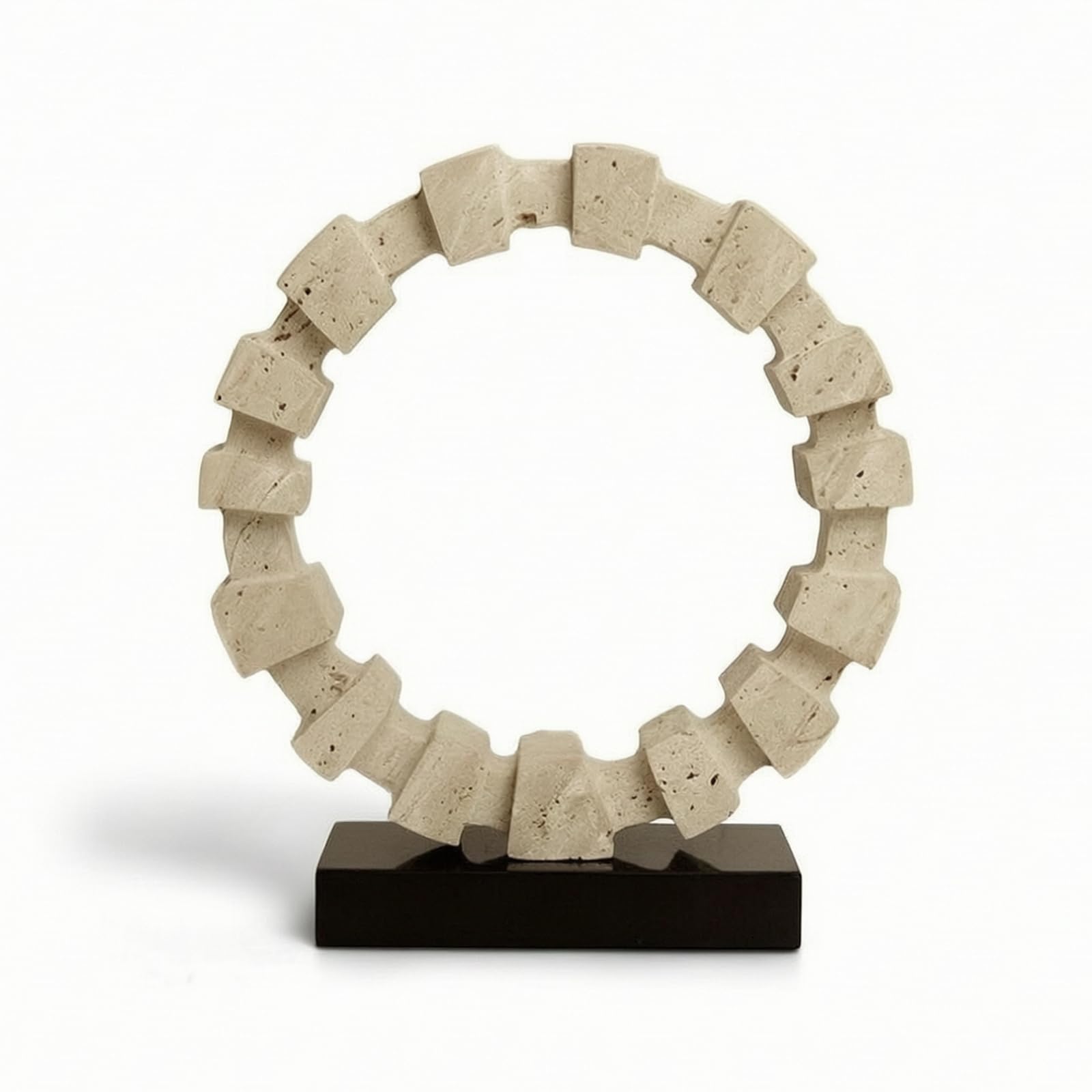 Sculpture anneau en pierre objet d'art abstrait contemporain avec socle pour intérieur chic