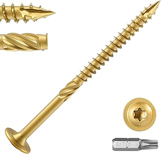Lag Screws #14 x 5 Inch, (2.5lb, 64pcs) Heavy Duty Construction Structural Exterior Wood Timber Screws, Torx Drive Washer Head Rust Resistant Golden Epoxy Coated, with T30 Star Bit