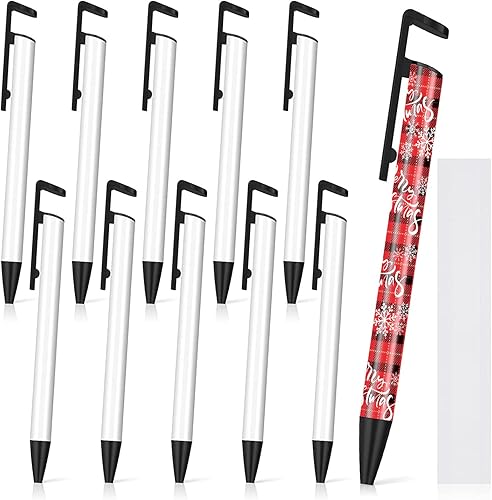 12 bolígrafos de sublimación en blanco, bolígrafo de transferencia de calor, bolígrafo de gel de sublimación con mangas retráctiles, aluminio