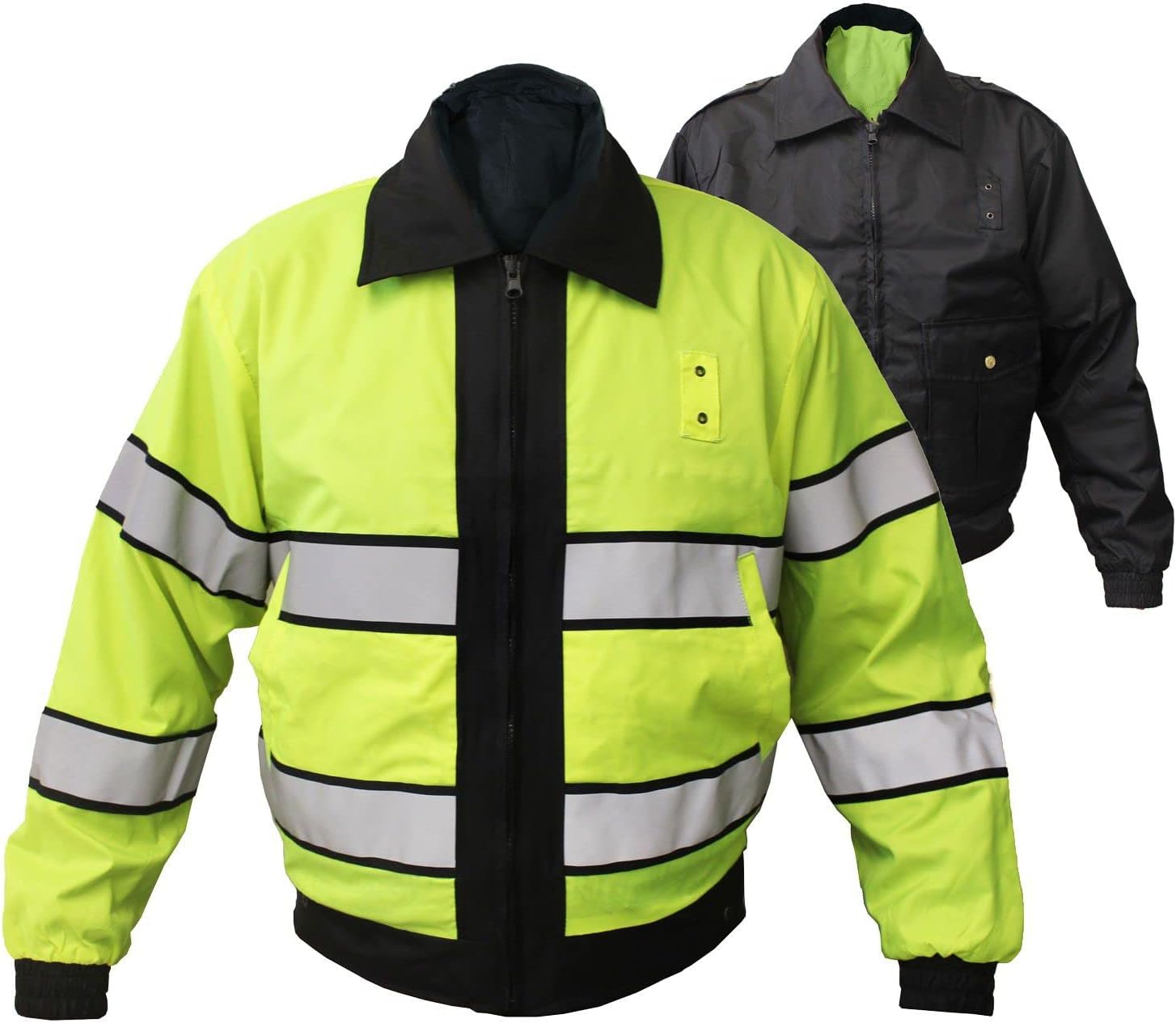 RYNO GEAR HIGH VISIBILITY LIMEGREEN&BLACK LIGHT WEIGHT POLYESTER INNER&OUTER SHELL WATER RESISTANT REVERSIBLE JACKET FOR MEN